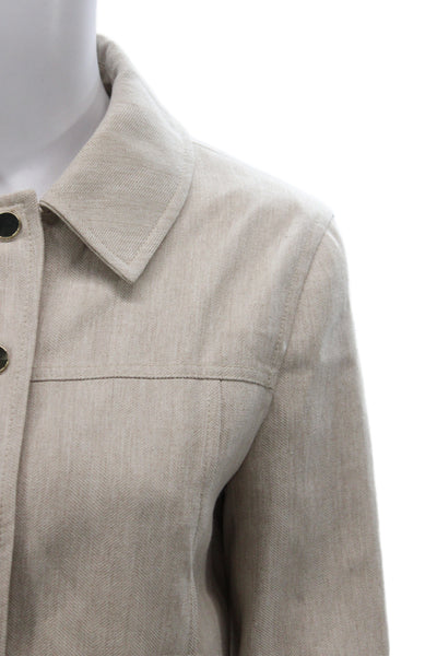 Zara Women Basic Jacket Beige Herringbone Button Long Sleeve Size S