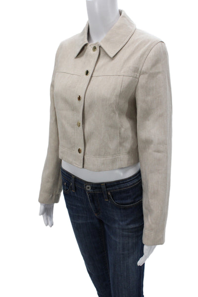 Zara Women Basic Jacket Beige Herringbone Button Long Sleeve Size S