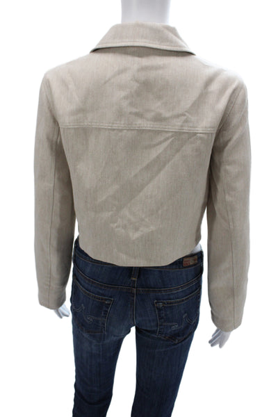 Zara Women Basic Jacket Beige Herringbone Button Long Sleeve Size S