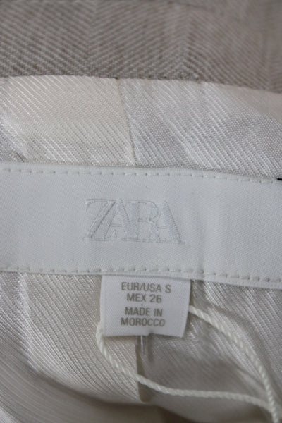 Zara Women Basic Jacket Beige Herringbone Button Long Sleeve Size S