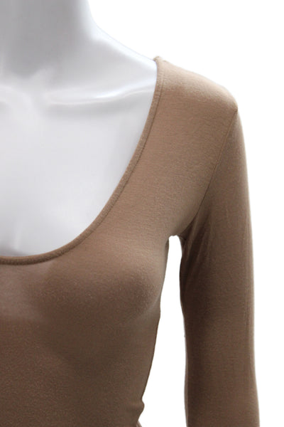 Joah Brown Womens Basic Scoop Neck Long Sleeve T Shirt Brown Size XS