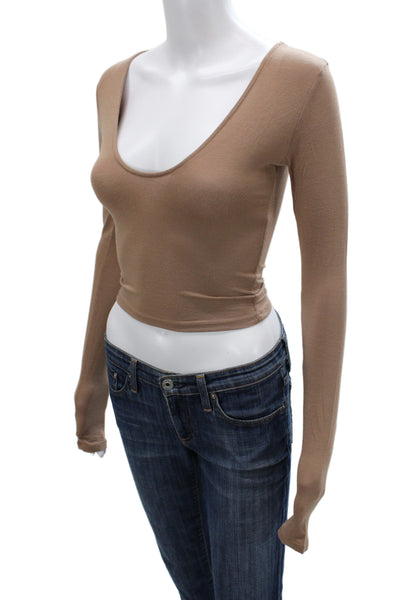 Joah Brown Womens Basic Scoop Neck Long Sleeve T Shirt Brown Size XS