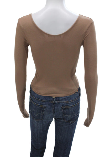 Joah Brown Womens Basic Scoop Neck Long Sleeve T Shirt Brown Size XS
