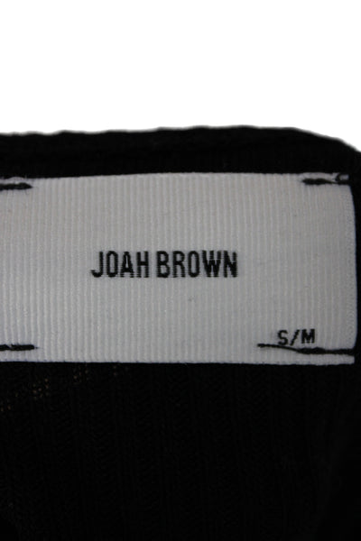 Joah Brown Women Cropped Button-Up Black Scoop Neck Long Sleeve Size S
