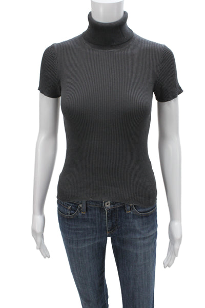 Zara Women Basic Gray Turtleneck Short Sleeve T-Shirt 67% Viscose Size S