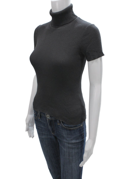Zara Women Basic Gray Turtleneck Short Sleeve T-Shirt 67% Viscose Size S