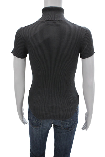 Zara Women Basic Gray Turtleneck Short Sleeve T-Shirt 67% Viscose Size S