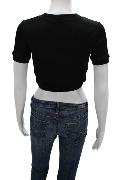 ALIX NYC Women Black Basic T-Shirt Short Sleeve Crew Neck Polyester Size M