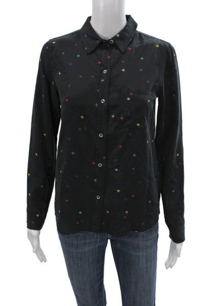 Rails Womens Black Silk Collared Button Up Geometric Long Sleeve Size XS