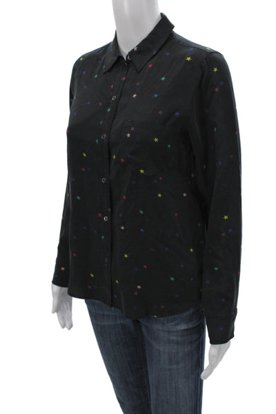 Rails Womens Black Silk Collared Button Up Geometric Long Sleeve Size XS
