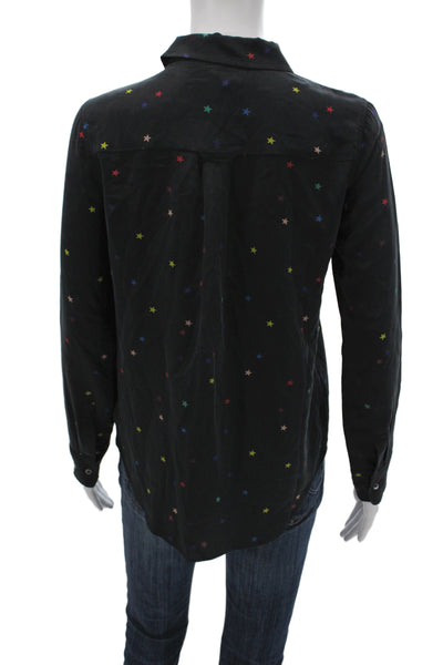 Rails Womens Black Silk Collared Button Up Geometric Long Sleeve Size XS