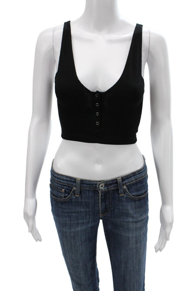 Joah Brown Womens Cropped Black V-Neck Tank Sleeveless Rayon Solid Size XS