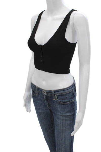 Joah Brown Womens Cropped Black V-Neck Tank Sleeveless Rayon Solid Size XS