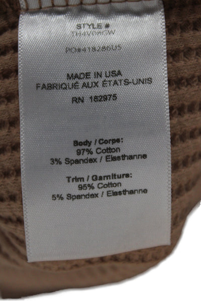 The Range Women Cropped Collared Polo Beige 97% Cotton Long Sleeve Size S