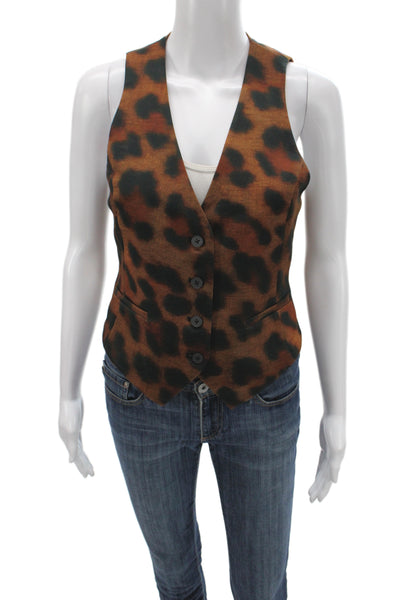 L'Agence Women Animal Print V-Neck Polyester Vest Button Size XS Tall