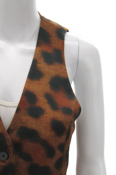 L'Agence Women Animal Print V-Neck Polyester Vest Button Size XS Tall