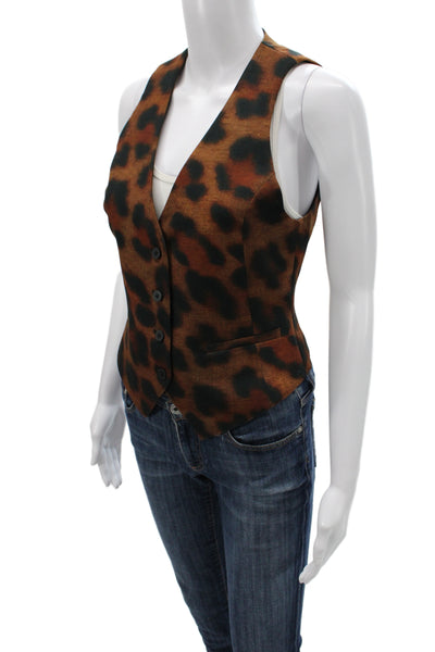 L'Agence Women Animal Print V-Neck Polyester Vest Button Size XS Tall