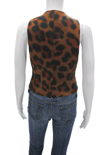 L'Agence Women Animal Print V-Neck Polyester Vest Button Size XS Tall
