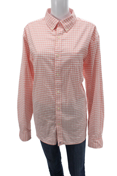 Vineyard Vines Women Basic Pink Check Collared Long Sleeve Button-Up Size L