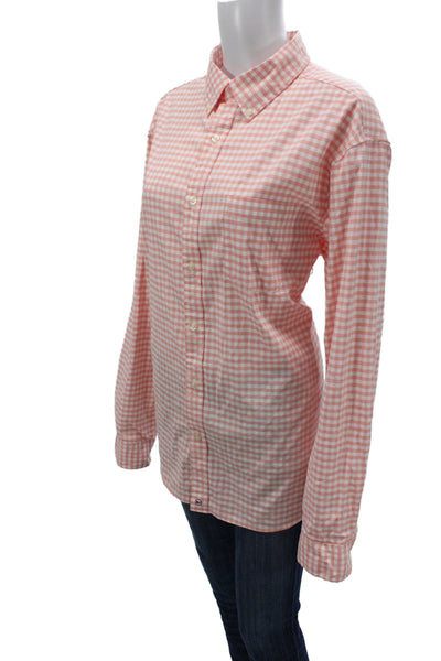 Vineyard Vines Women Basic Pink Check Collared Long Sleeve Button-Up Size L