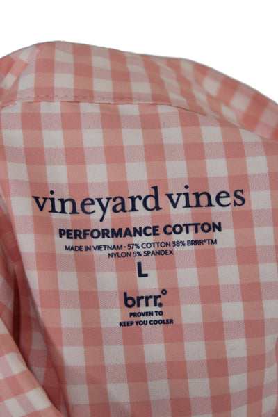 Vineyard Vines Women Basic Pink Check Collared Long Sleeve Button-Up Size L