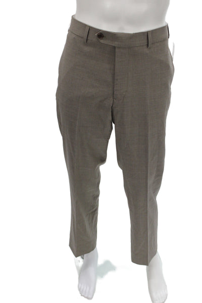Brooks Brothers Mens Dress Pants Brown 99% Wool Solid Button Classic Size L