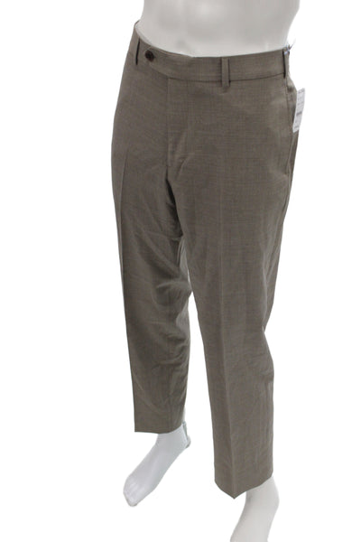 Brooks Brothers Mens Dress Pants Brown 99% Wool Solid Button Classic Size L
