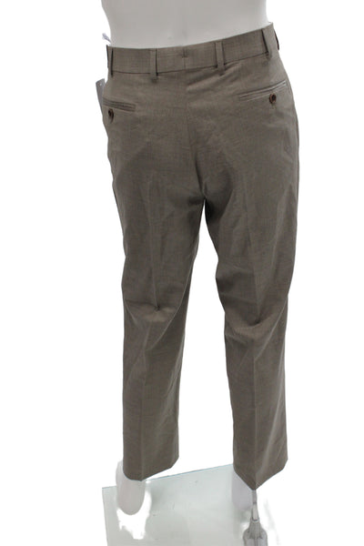 Brooks Brothers Mens Dress Pants Brown 99% Wool Solid Button Classic Size L