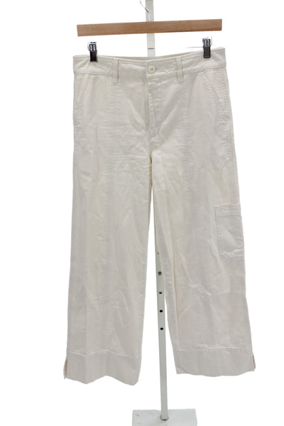 Me + Em Women Ivory Cotton Cargo Pants Button Size 6