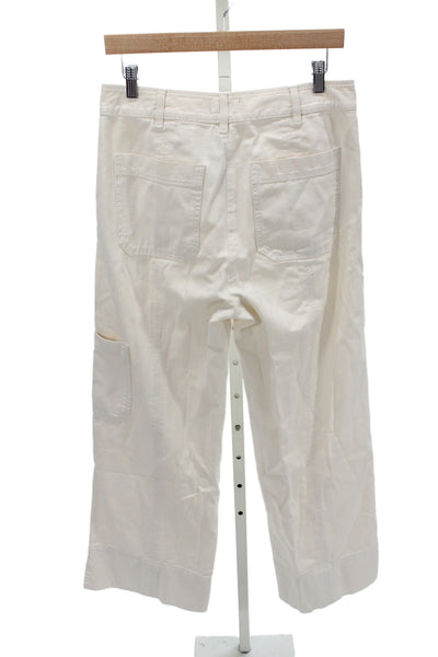 Me + Em Women Ivory Cotton Cargo Pants Button Size 6