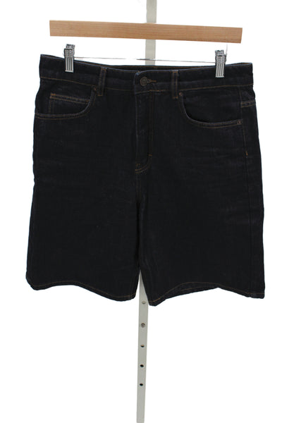 Me + Em Women Bermuda Shorts Blue 100% Cotton Button Classic Size 29