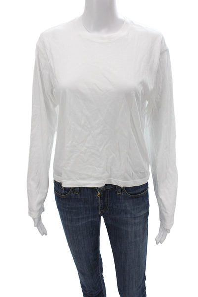 ATM Womens Basic T-Shirt White 100% Cotton Crew Neck Long Sleeve Size S