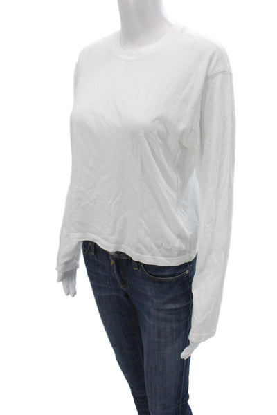 ATM Womens Basic T-Shirt White 100% Cotton Crew Neck Long Sleeve Size S