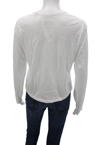 ATM Womens Basic T-Shirt White 100% Cotton Crew Neck Long Sleeve Size S