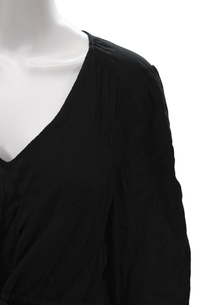 Ba&Sh Womens Boho Tunic Black V-Neck 3/4 Sleeve Tie 100% Viscose Size 2
