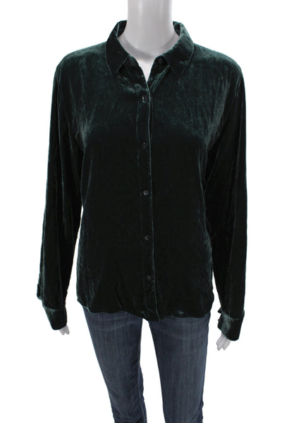 Eileen Fisher Women Collared Basic Button-Up Long Sleeve Green Viscose Size S