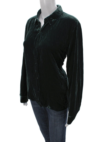 Eileen Fisher Women Collared Basic Button-Up Long Sleeve Green Viscose Size S