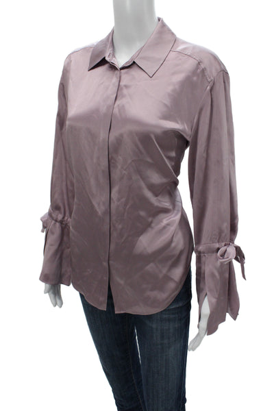 Cinq A Sept Women Silk Collared Button Long Sleeve Purple Blouse Size S