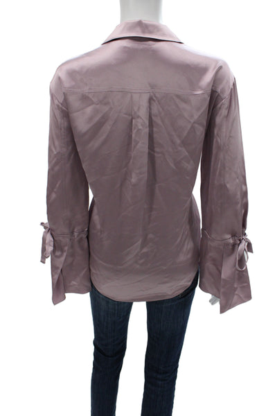 Cinq A Sept Women Silk Collared Button Long Sleeve Purple Blouse Size S