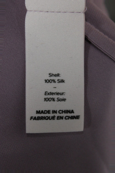 Cinq A Sept Women Silk Collared Button Long Sleeve Purple Blouse Size S