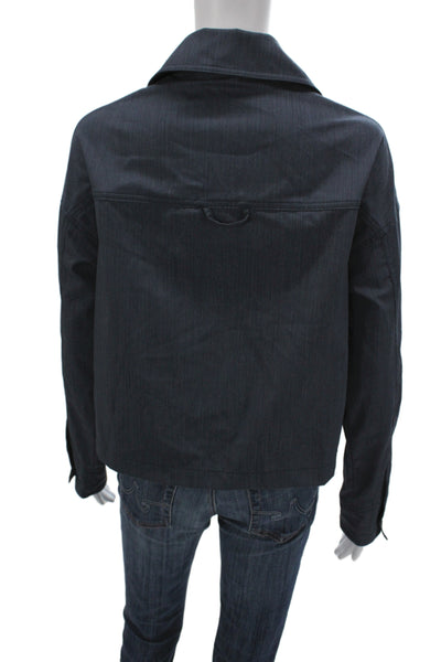 Sessun Womens Striped Collared Basic Jacket Blue Button Long Sleeve Size M