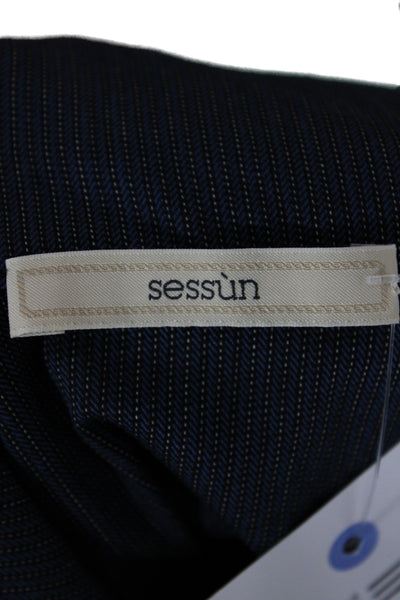 Sessun Womens Striped Collared Basic Jacket Blue Button Long Sleeve Size M