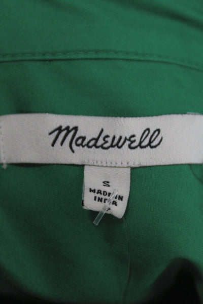 Madewell Women Cropped Button-Up Collared Long Sleeve Green Cotton Top Size S