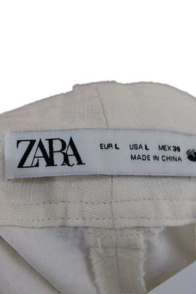 Zara Women Cropped White Geometric Polyester Pants Boho Size L