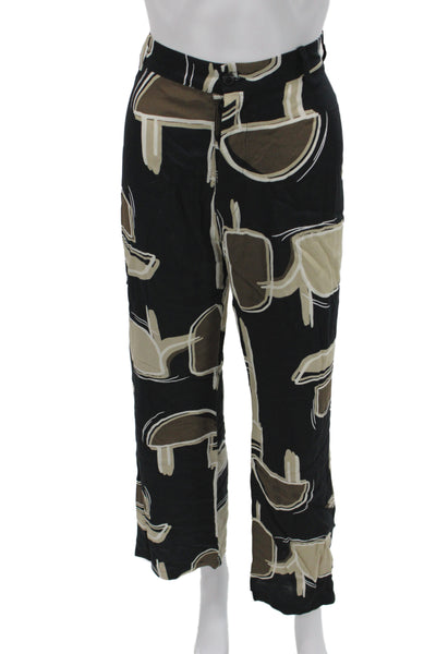Zara Women Cropped Pants Beige Viscose Geometric Size M
