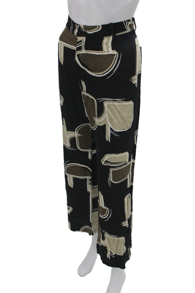 Zara Women Cropped Pants Beige Viscose Geometric Size M