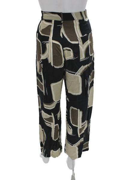 Zara Women Cropped Pants Beige Viscose Geometric Size M