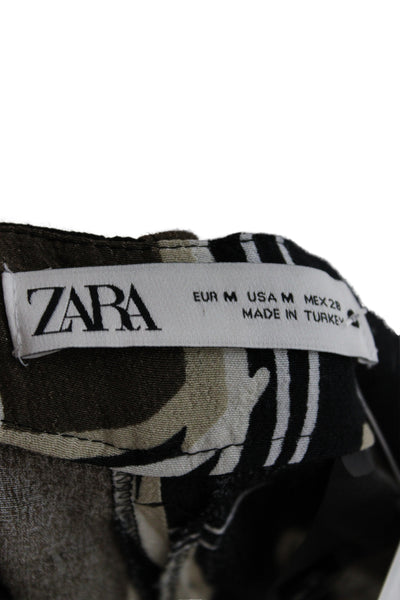 Zara Women Cropped Pants Beige Viscose Geometric Size M
