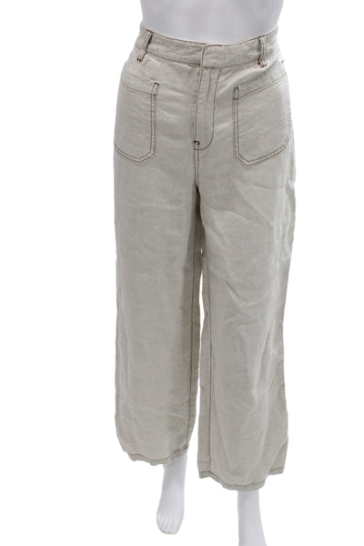 Madewell Women Cropped Linen Pants Beige Button Front Size 4P