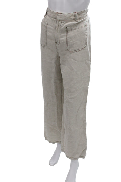 Madewell Women Cropped Linen Pants Beige Button Front Size 4P